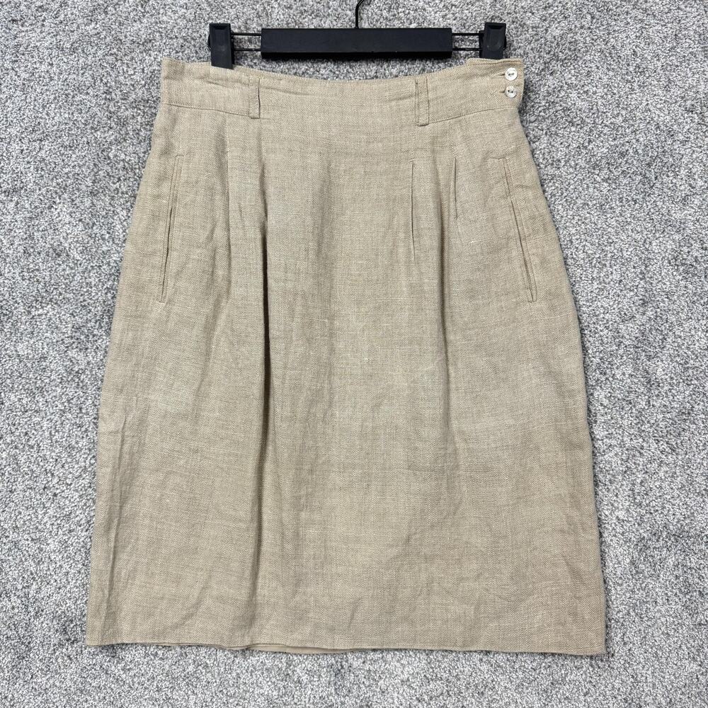 Vintage Y2K Liz Claiborne Skirt 10 Beige Linen Lined Pockets Office Chic Classic